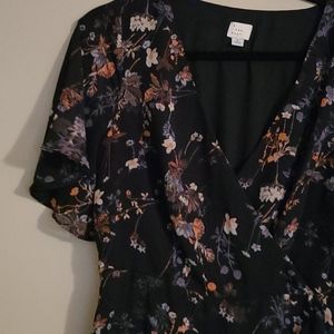 Wrap midi dress with flutter sleeve, floral print